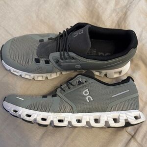 On Running Gray Athletic Shoes with Lightweight Upper and Unique Sole Design